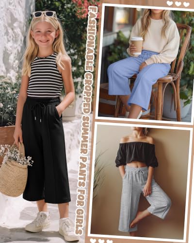 3 Pack Girls Wide Leg Capri Pants - Comfortable & Stylish