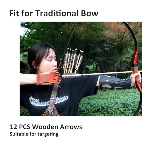 Luoyer Nature 12 Pcs Wooden Archery Arrows with Feathers 31 Inch Traditional Bow