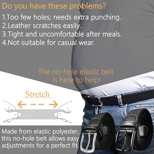 Elastic Braided Belt - Adjustable 42"-48" - Black Buckle