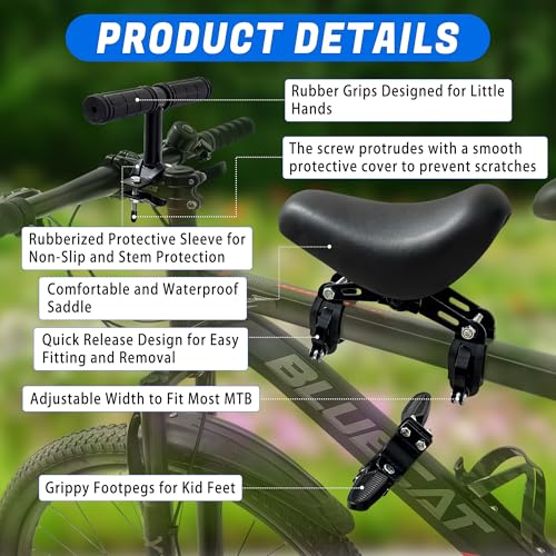 Front Mounted Child Bike Seat with Handlebars & Foot Pedals - Black