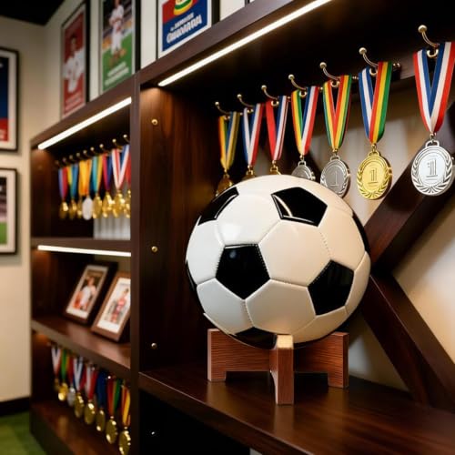 Natural Wood Football Display Stand for Sports Memorabilia