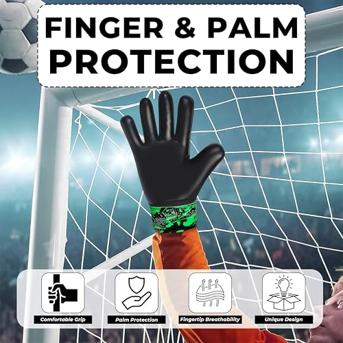 Soccer Goalie Gloves for Kids - Size 6 with Double Wrist Protection - Green