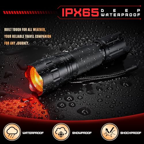 DARKBEAM Red Light LED Flashlight Tactical USB Rechargeable Stepless Dimming, Flood/Spot Portable Handheld Redlight for Night Hunting, Camping, Observation, Fishing, Astronomy, Rescue, Stargazin