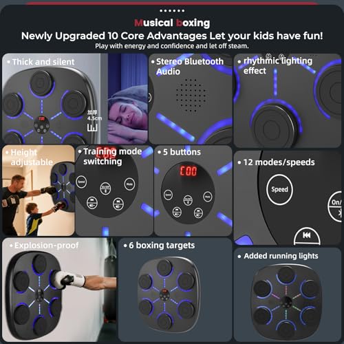 Black 2025 Bluetooth Boxing Machine for Adults Kids Wall Mount with Gloves