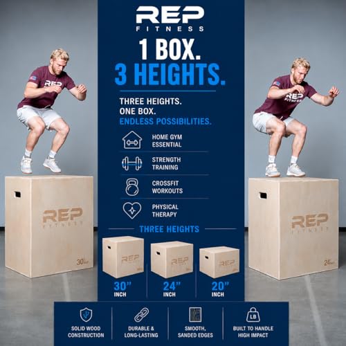 Plyometric Wood Jump Box - 30" x 24" x 20" - Adjustable Height