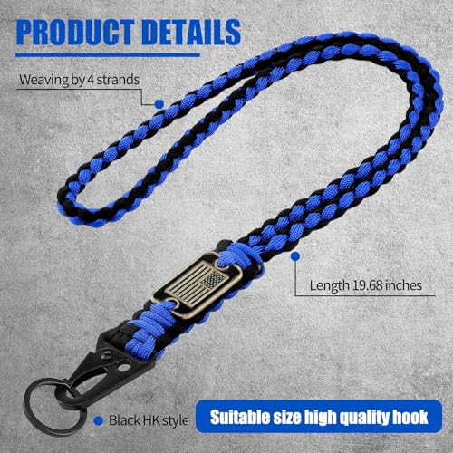 Frienda 2-Pack Heavy Duty Paracord Lanyard 550 Braided – Blue & Black with Clips