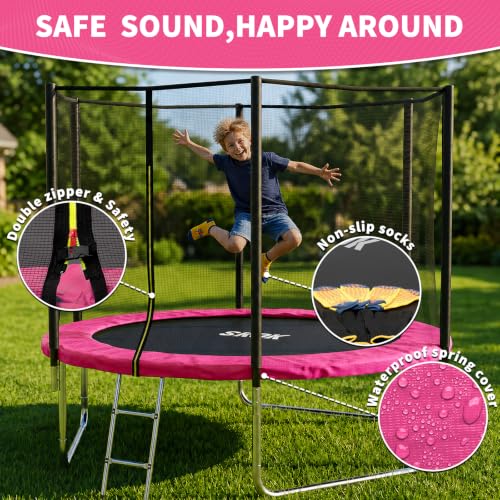 8FT Outdoor Trampoline for Kids - Hot Pink, ASTM Approved, 400LBS