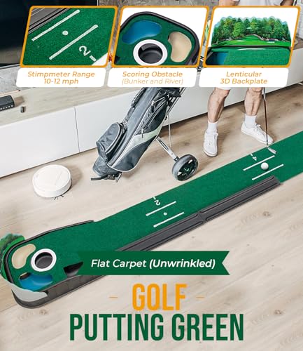 Hazard Putting Mat Indoor 8ft - Zcoorey Genuine Green Speed, Wrinkle-Free Surface