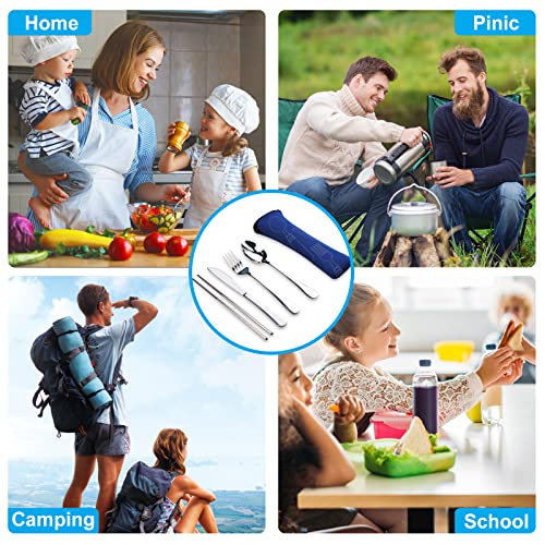 Portable Stainless Steel Travel Utensil Set with Case - Thick 5 PCS