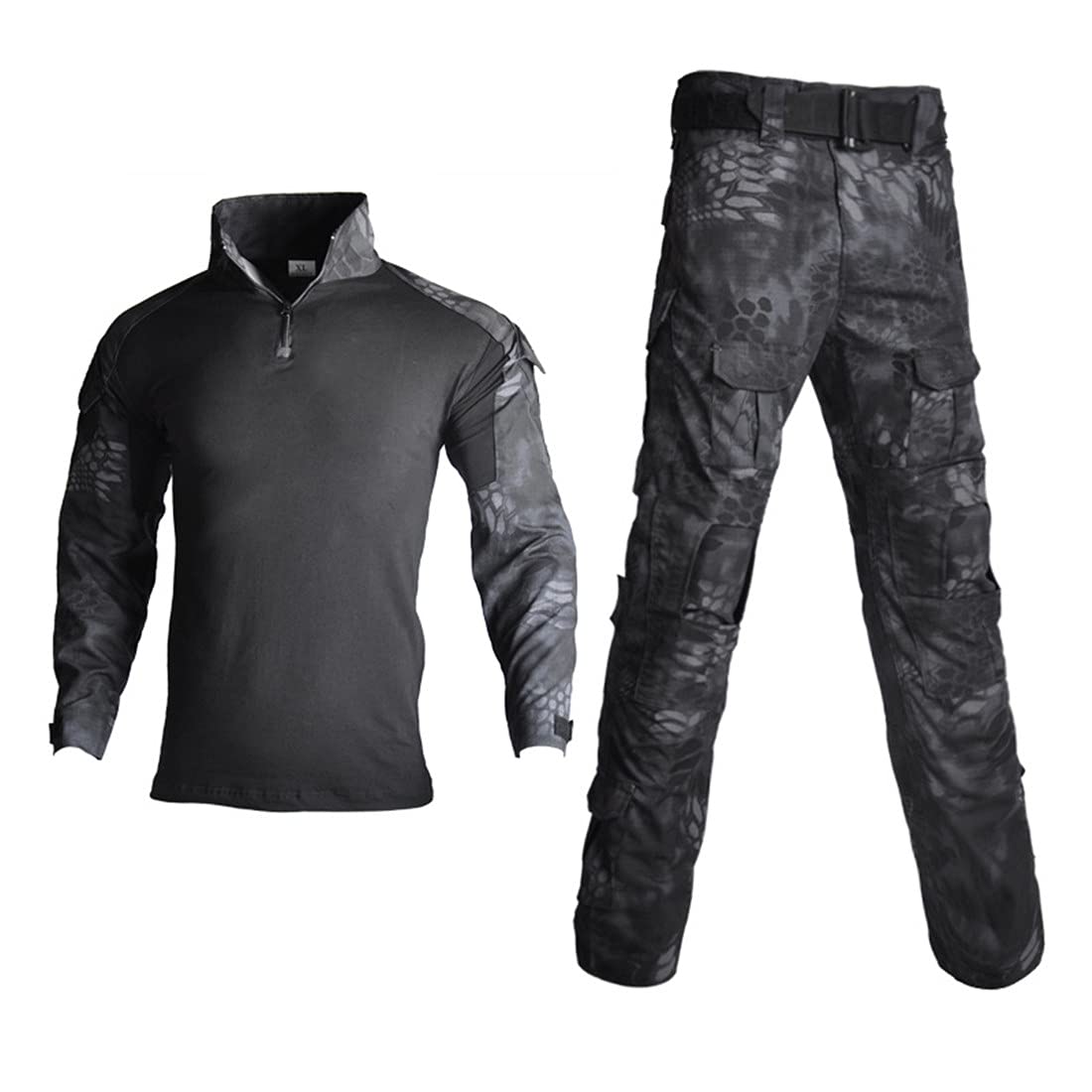 HARGLESMAN Men's Tactical Airsoft Long Sleeve Uniform Set Shirts Snug Fitting Top Shirt Practical Painting Ball Comfortable Breathable Soft Work Hiking Hunting Outdoor Suits Black Python XL
