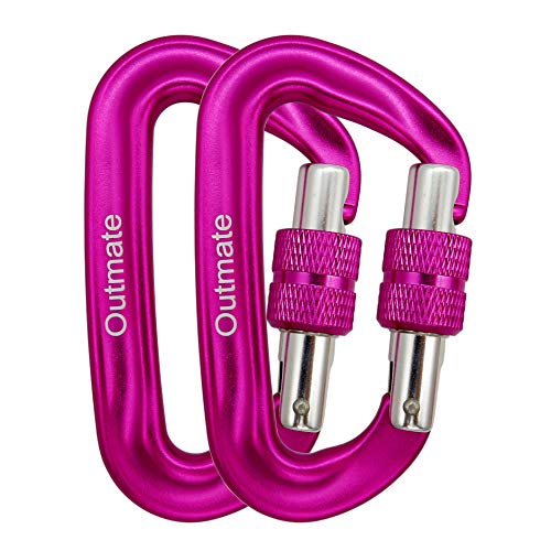 Heavy-Duty Aluminum Alloy Carabiner Clips - 12kN, 2 Pink