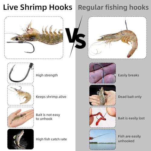 Live Shrimp Baitholder Hooks - High Carbon Steel Barbed Hooks - 2/0, 20pcs