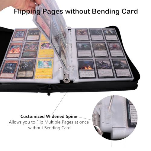 Rayvol Black Trading Card Binder 9-Pocket Pages for 1404 Cards, Water-Resistant