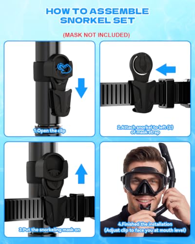 Dry Snorkel for Adults with Adjustable Mask Clip - Black