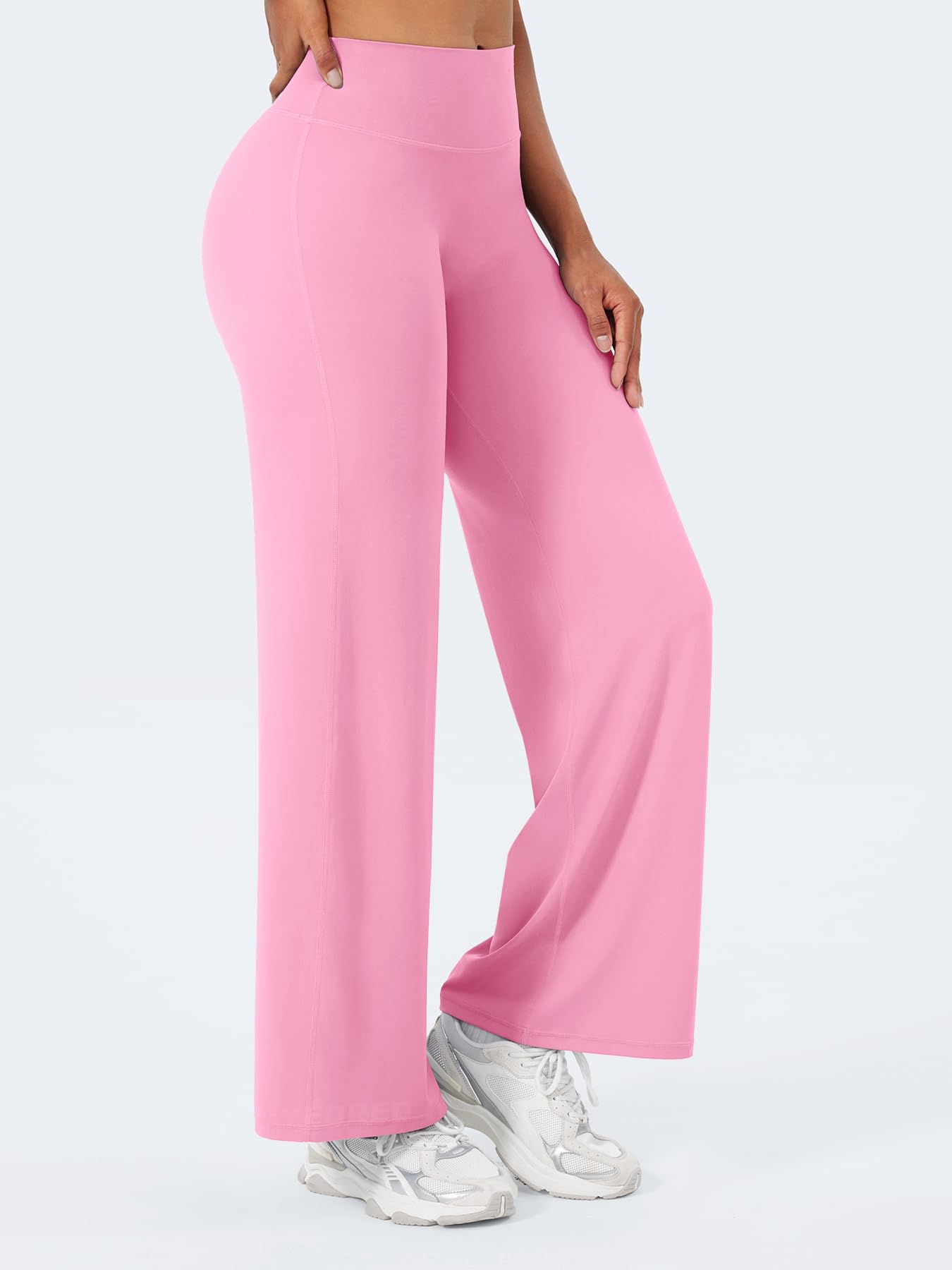 YEOREO Workout Womens Straight Leggings 29" Gym Yoga Pants Bubblegum Pink M