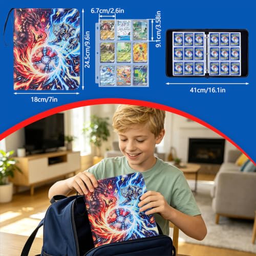 Blue 400-Pocket Card Binder Album with Removable Sleeves, Portable Zipper Organizer for Trading Cards