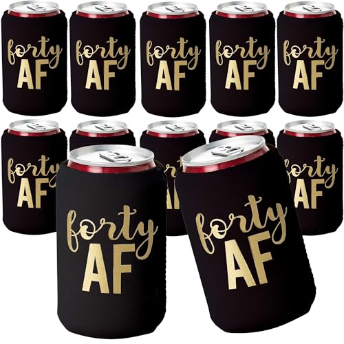 40 AF Can Coolers - Set of 12 for 40th Birthday Celebrations - Black