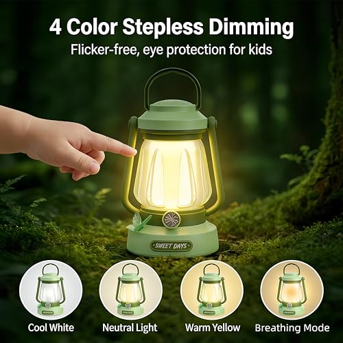 Kids Lantern with 4 Color Dimmable LED & USB-C | Green Butterfly Night Light