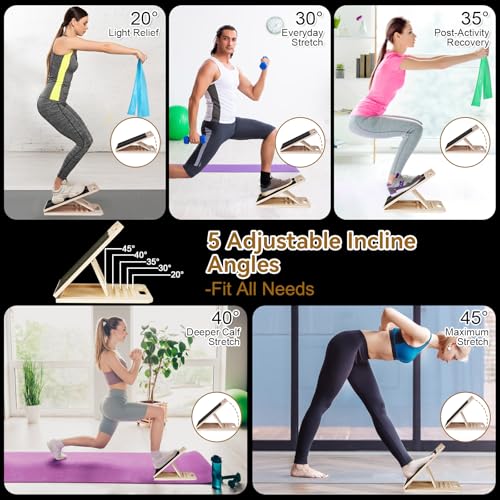 Calf Stretch Board with Resistance Bands - Adjustable Slant Board