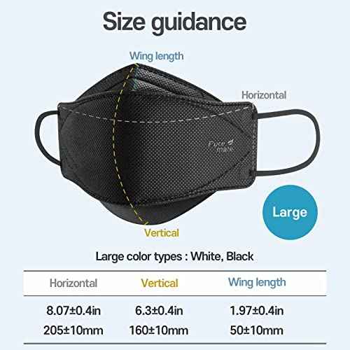 PUREMATE [20 Packs Made in Korea KF94 Face Mask White Black Individual Wrapped Filter Efficiency ¡Ã 94% (Large (Pack of 20), Black)