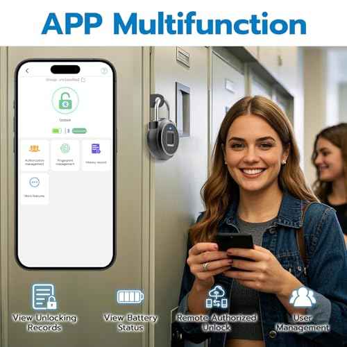 Eseesmart Fingerprint Padlock, Locker Bluetooth, Mobile APP, Smart Padlock with Keyless Biometric, Water Resistant, Suitable for Gym, School, Luggage Bags, Locker and Storage