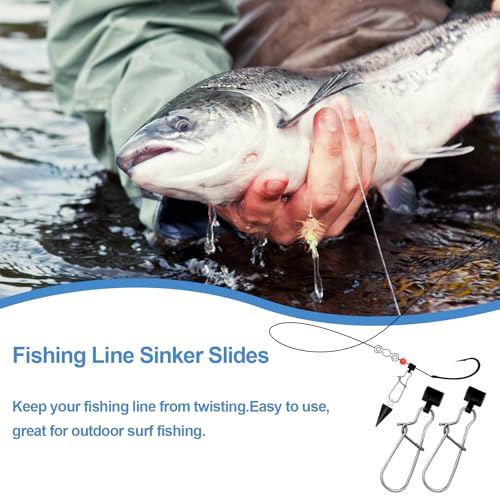 Fishing Line Sinker Slides Rig - 25 PCS Durable Snaps & Swivels