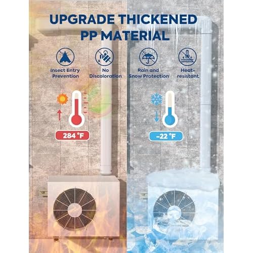 3" 15.5Ft Mini Split Line Set Cover with Flexible Duct, Upgrade PP Decorative Paintable Lineset Cover Kit, 39.37" per Straight Duct, for Minisplit, Air Conditioner, Central AC, HVAC