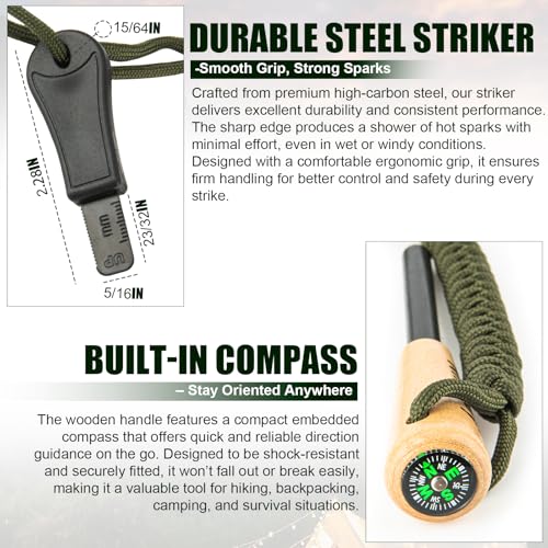 Ferro Rod Fire Starter Kit with Hardwood Handle & Compass