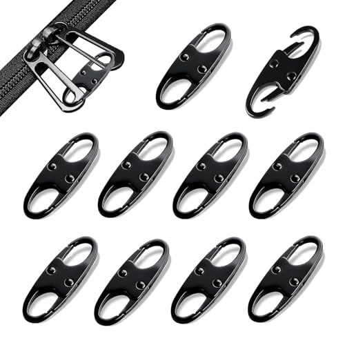 Zipper Clips Anti Theft - Double Opening S Carabiner - Black - Set of 10