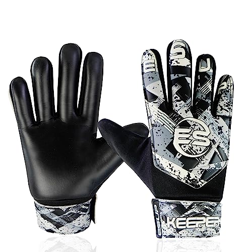 Soccer Goalie Gloves for Kids - Black, 4mm Latex Palm Protection
