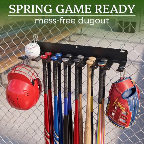 Heavy Duty Steel Baseball Bat Rack & Softball Organizer Wall Mount for Garage & Dugout