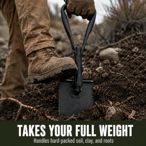 USGI Industries Tri-Fold Military E-Tool Folding Serrated Tactical Shovel – Compact Outdoor Digging Tool