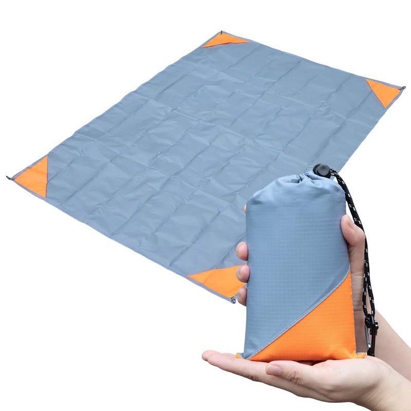 Orga'Neat Pocket Picnic Blanket, Beach Mat Waterproof Sandproof, Compact Lightweight Small Tarp for Camping, Hiking, Backpacking, Festival, Travel, Foldable in Bags (Grey/Orange, 55"x79")