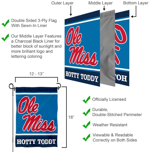 Ole Miss Garden Flag Double-Sided 12.5 x 18 in - Hotty Toddy NCAA