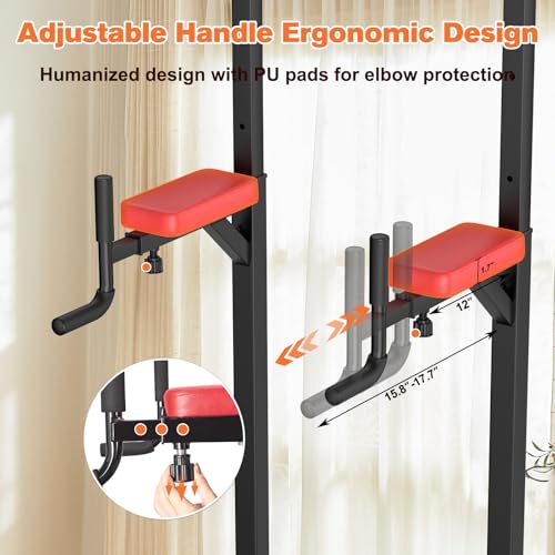 Free Standing Power Tower Pull Up Bar - Multi-Function Home Gym - Red