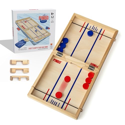 PINBO Sling Puck Game - 18-Inch Foldable Wooden Board, 2-Player Tabletop