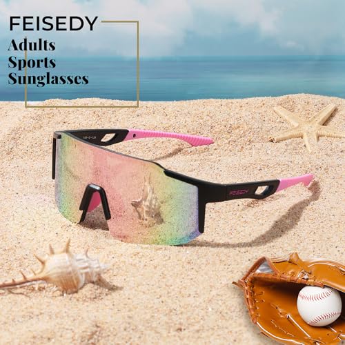 Sports Sunglasses with UV400 Protection - Black Pink - 75mm