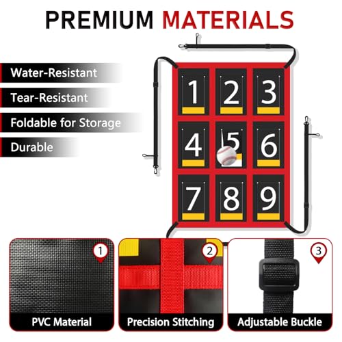 FILOMAX 7x7 ft Baseball & Softball Practice Net with 9-Strike Zone Target - Red, Portable Bow Frame