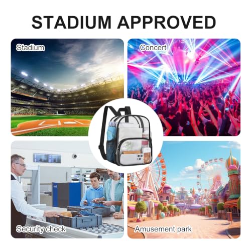 Clear Backpack for Stadiums - Medium Size Black - 11.5x9.5x6 In