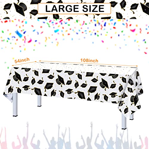 Graduation Party Tablecloth Set - 3 Pcs Black & White, 54 x 108 Inch