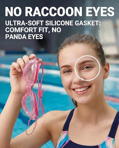Swim Goggles with Full Protection - Transparent Rose Red
