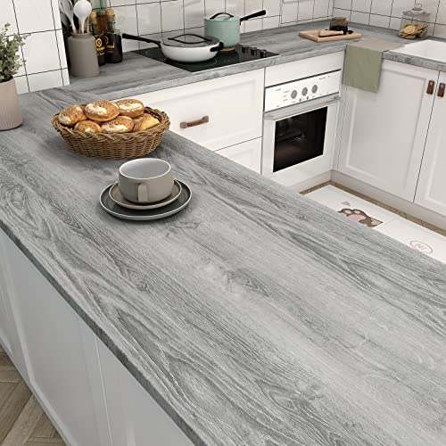 LACHEERY Faux Wood Wallpaper Peel and Stick Grey Wood Contact Paper for Cabinets Self Adhesive Wallpaper Wood Grain Contact Paper Wood Look Matte Kitchen Countertop Contact Paper Waterproof 15.8"x80"