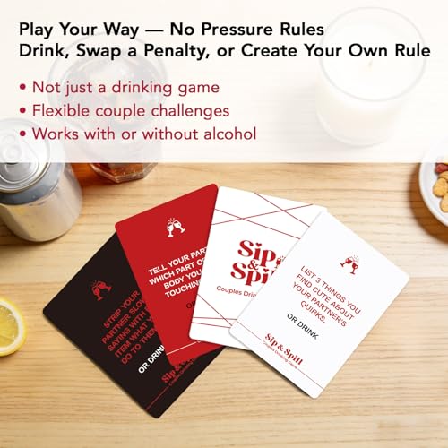 Couples Card Game - Sip & Spill with 120 Dares & Decision Coin