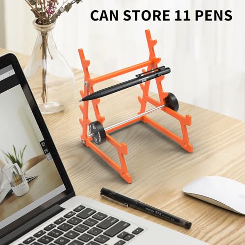 Squat Rack Pen Holder - Steel Barbell Design, Orange