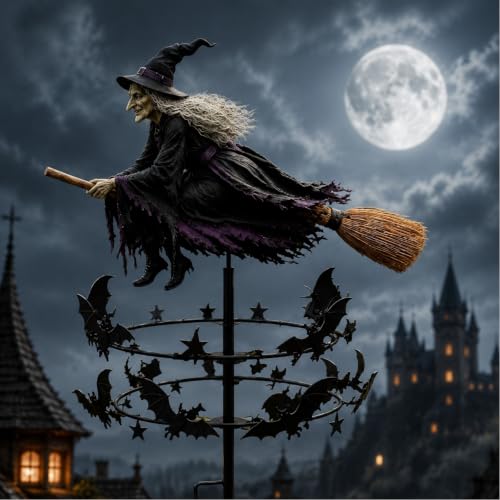 Wind-Powered Witch Spinning Garden Stake - Halloween Decor
