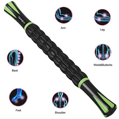 Deep Tissue Massage Stick - 9-Roller Muscle Recovery Tool - Black