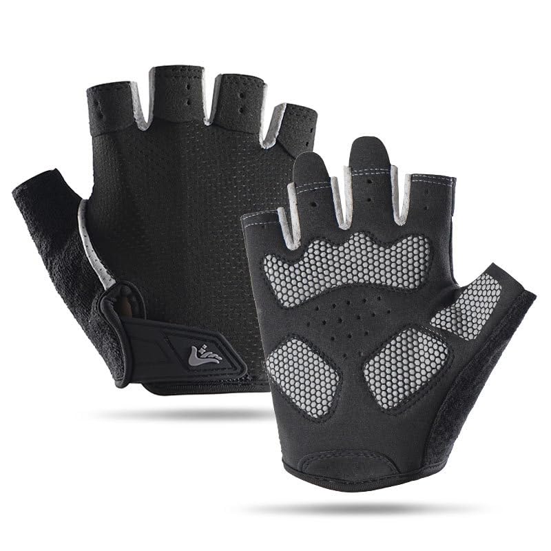 Half-Finger Workout Gloves with Padded Palm - Anti-Slip Gym Training - Black/Medium