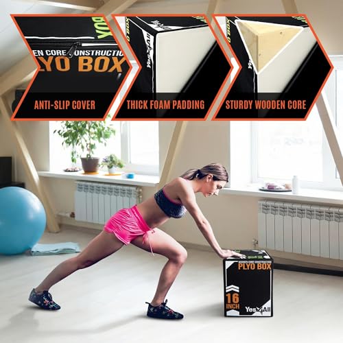 3-in-1 Soft-Padded Plyo Box - 16" x 14" x 12" - Black