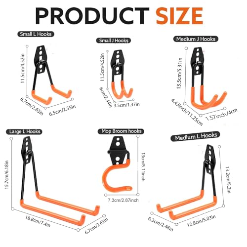 16 Pack Steel Wall Mount Garage Storage Hooks with Anti-Slip Coating, Heavy Duty, Hooks, for Hanging Bike, Ladder, Garden Tools