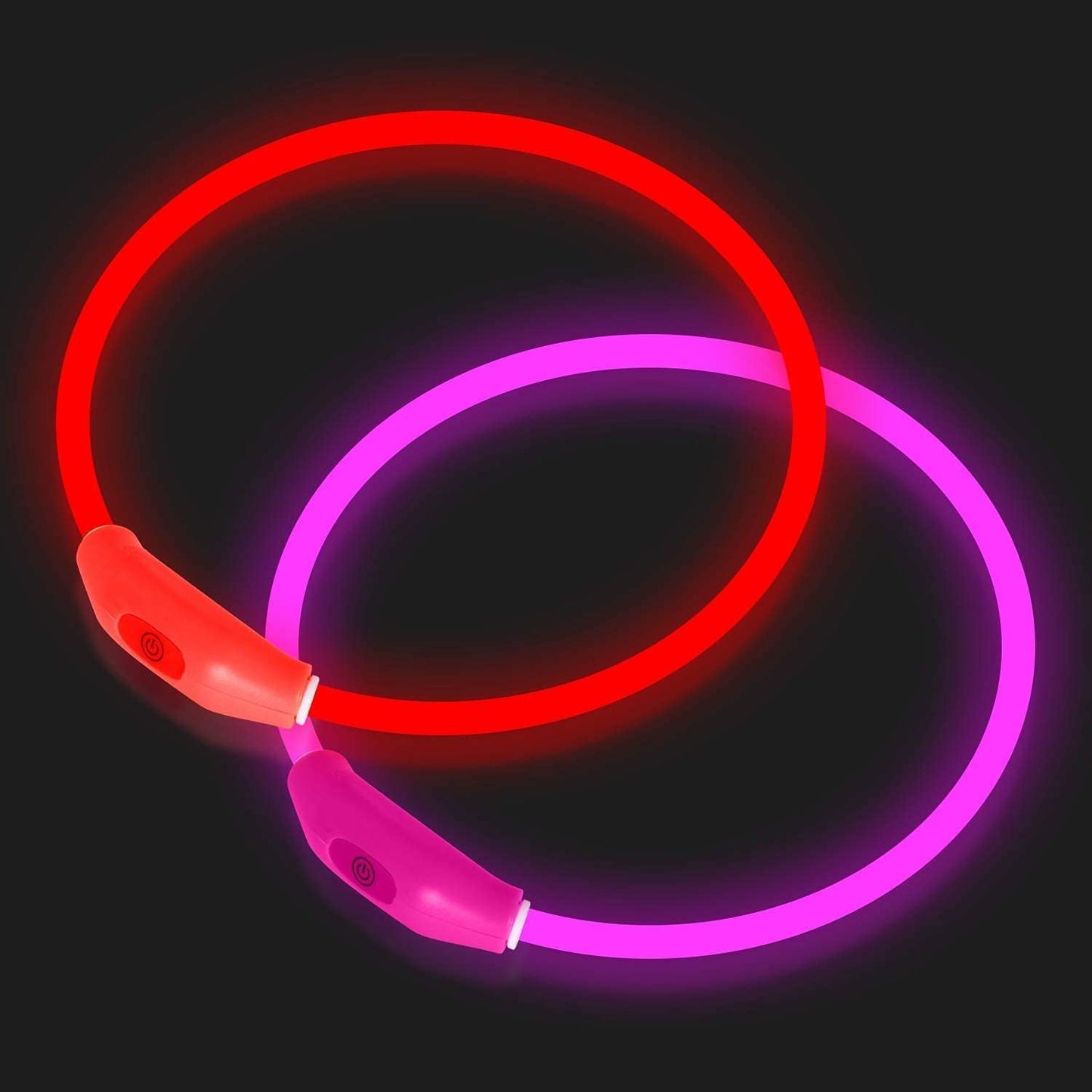 Novkin LED Dog Collar - 2-Pack Rechargeable Light-Up Safety Collars for Night Walking | Red & Pink